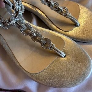 Swarovski crystals silver/Gold sandals, very versatile and so comfy  7.5